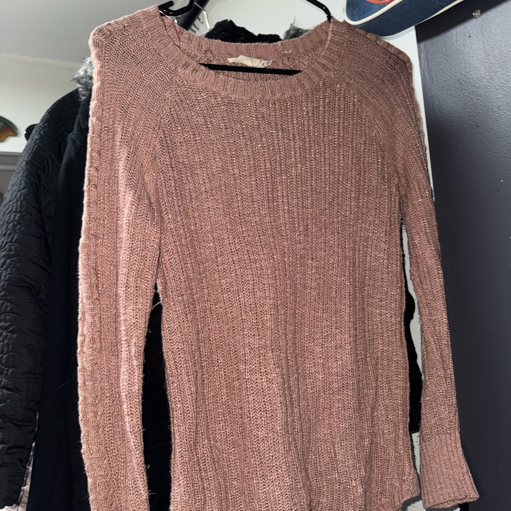 Pink Republic Ribbed Crew Neck Sweater in Mauve Pink